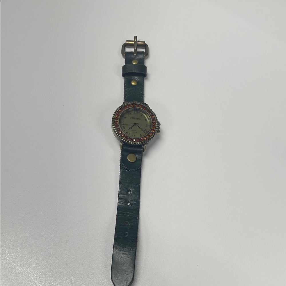 Strada Gemmed Analog Quartz Wristwatch Leather Strap/Band
